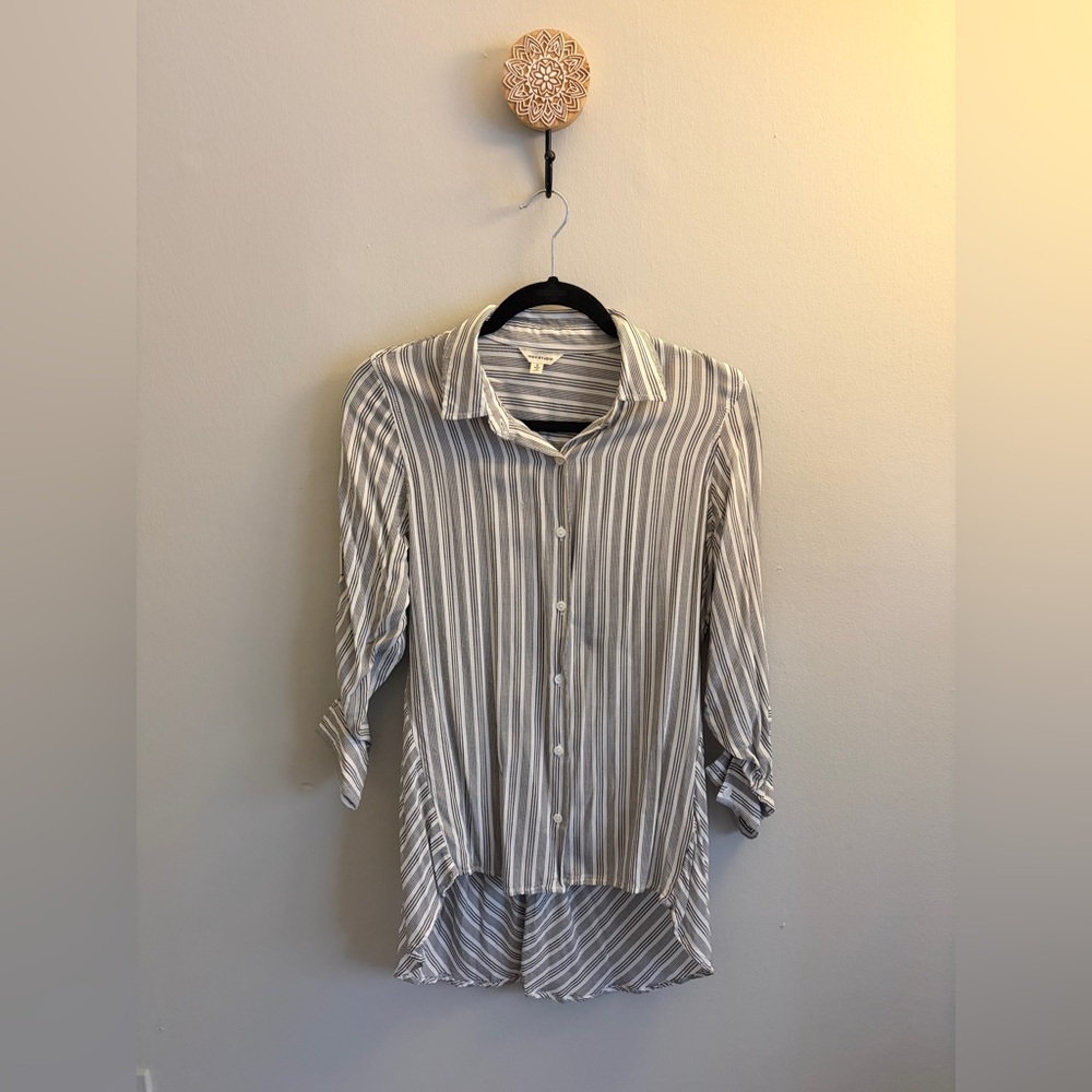 Max Studio Navy and White Striped Shirt